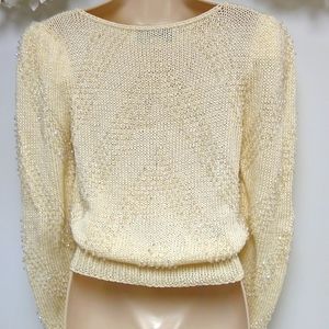 Beautiful Light Cream Beaded  Nannell Sweater M